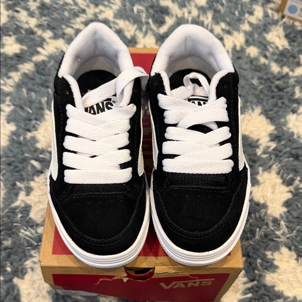 Vans Kids Black and White Low Top Skate Sneakers